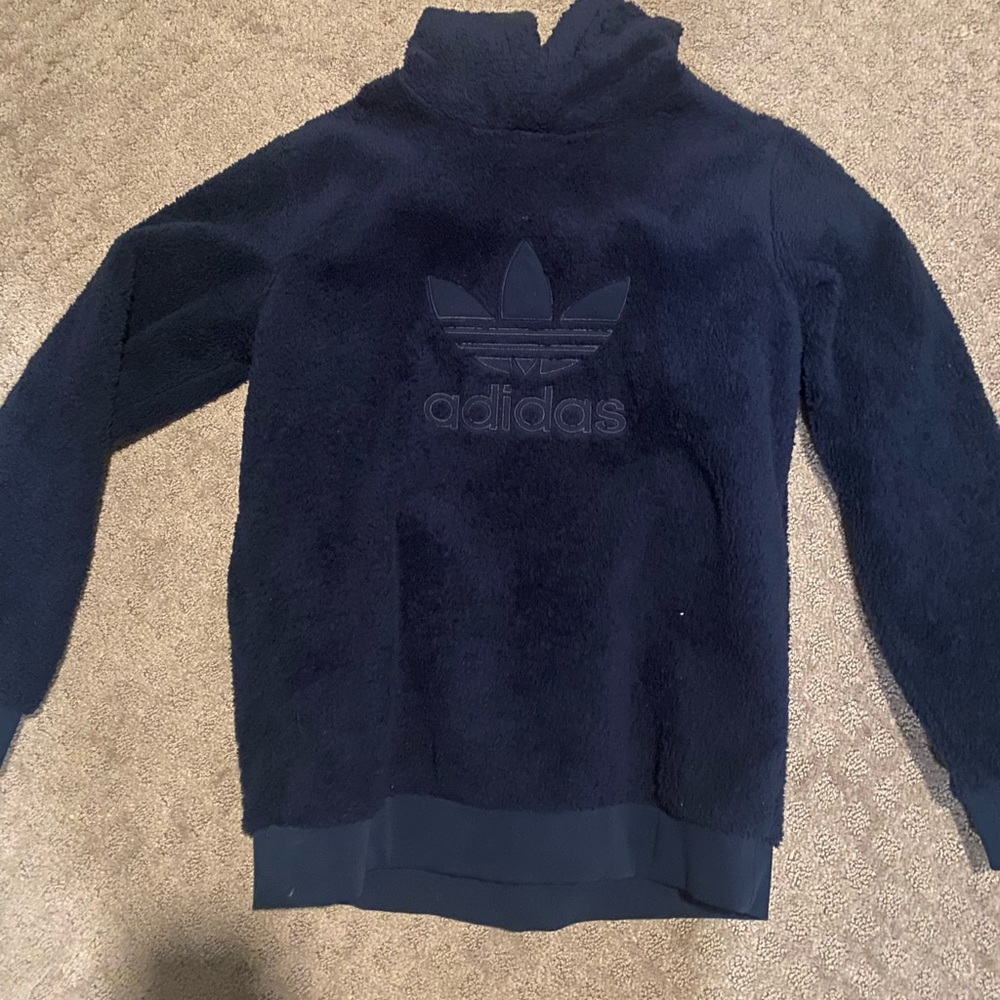 Navy blue fuzzy adidas hoodie